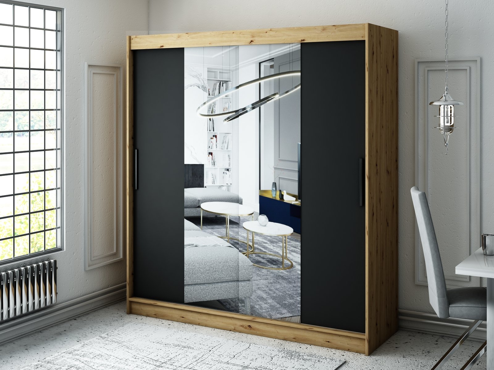 MINIO szafa 200 cm LETO T1 czarny mat / dąb Artisan