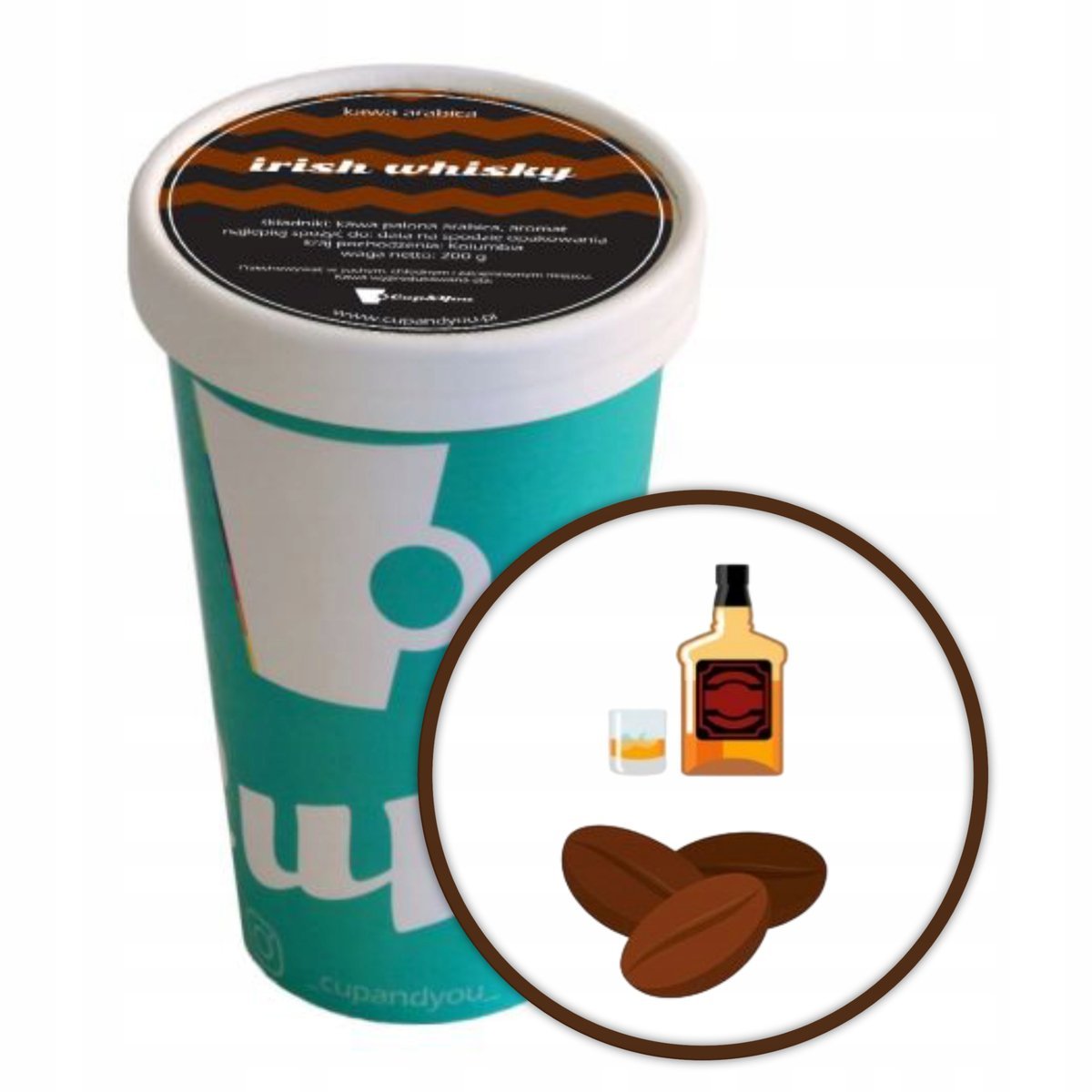 Kawa aromatyzowana o smaku IRISH WHIISKY ziarno 200g ARABICA PREMIUM Cup&You - smakowa uczta dla podniebienia