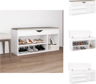 vidaXL Ławka na buty z poduszką biała 104x30x49 cm Materiał drewnopochodny - Stojaki i szafki na buty - Szafki na buty - miniaturka - grafika 1