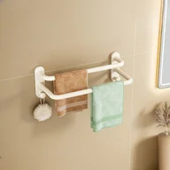 Wieszaki łazienkowe - Aluminiowy wieszak na ręczniki do łazienek bez wiercenia, biała półka na ręczniki, podwójny wieszak 40 cm - miniaturka - grafika 1