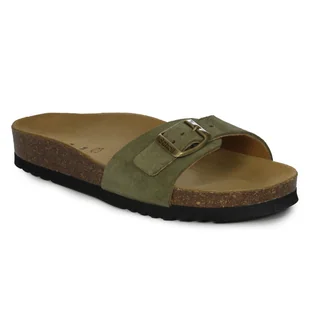 Scholl Klapki damskie skórzane Estelle Khaki-40 - Klapki i japonki damskie - miniaturka - grafika 1