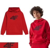 Moda i Uroda OUTLET - Bluza bawełniana z kapturem i kieszenią kangurka chłopięca 4F Junior 4FJWSS24TSWSM0925-62S Czerwony - miniaturka - grafika 1