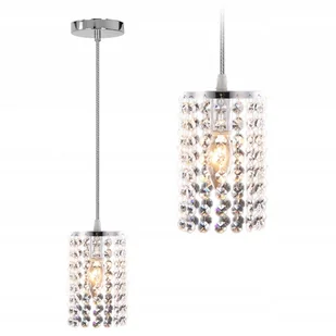 Lampa Wisząca Kryształowa Chrom Glamour Pojedyncza Srebrna - Lampy sufitowe - miniaturka - grafika 1