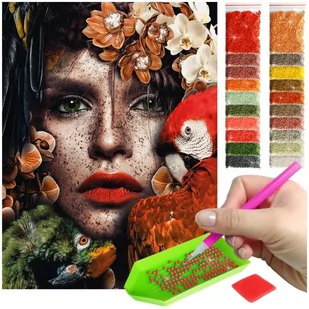 Haft Diamentowy ARTULIO, Obraz DIY 5D, Diamond Painting, Mozaika diamentowa 30x40cm (Egzotyczny portret kobiety z papugą) + zestaw akcesoriów - Malowanie po numerach - miniaturka - grafika 1