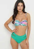 Stroje kąpielowe - Ciemnozielone Bikini Biustonosz i Majtki Figi z Abstrakcyjnym Wzorem Arinira - miniaturka - grafika 1