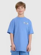 Koszulki dla chłopców - 4F T-shirt oversize z nadrukiem chłopięcy - niebieski 122 (6-7 lat) - miniaturka - grafika 1