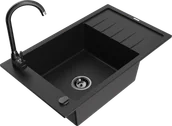 Zlewozmywaki z baterią - Mexen Elias zlewozmywak granitowy 1-komorowy z ociekaczem i baterią kuchenną Telma, czarny - 6511-77-670200-70-B - miniaturka - grafika 1