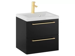 Szafka Wisząca Z Umywalką RON 50 cm - Czarny Mat - Uchwyty Złote Szczotkowane - Szafki łazienkowe - miniaturka - grafika 1