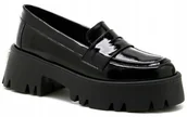 Mokasyny damskie - MOKASYNY PÓŁBUTY CARINII B9287-O70 CZARNE SKÓRA LAKIEROWANA R.40 - miniaturka - grafika 1