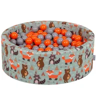Suche baseny - KiddyMoon, suchy basen okrągły z piłeczkami 7cm liski-zielony: pomarańcz-szary 90x30cm/200piłek - miniaturka - grafika 1