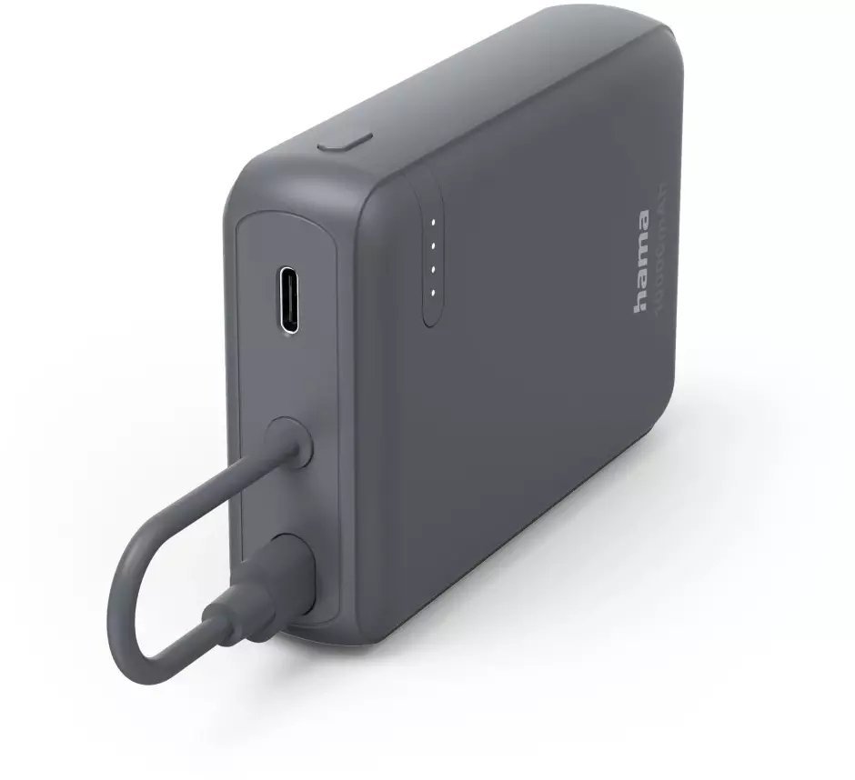 Hama POWER PACK TRAVEL Z WBUDWANYM KABLEM 10000 mAh 2x USB-C Szary