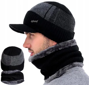 Zimowy Męski Komplet Czapka Z Daszkiem Komin Na Zimę - Czapki męskie - miniaturka - grafika 1