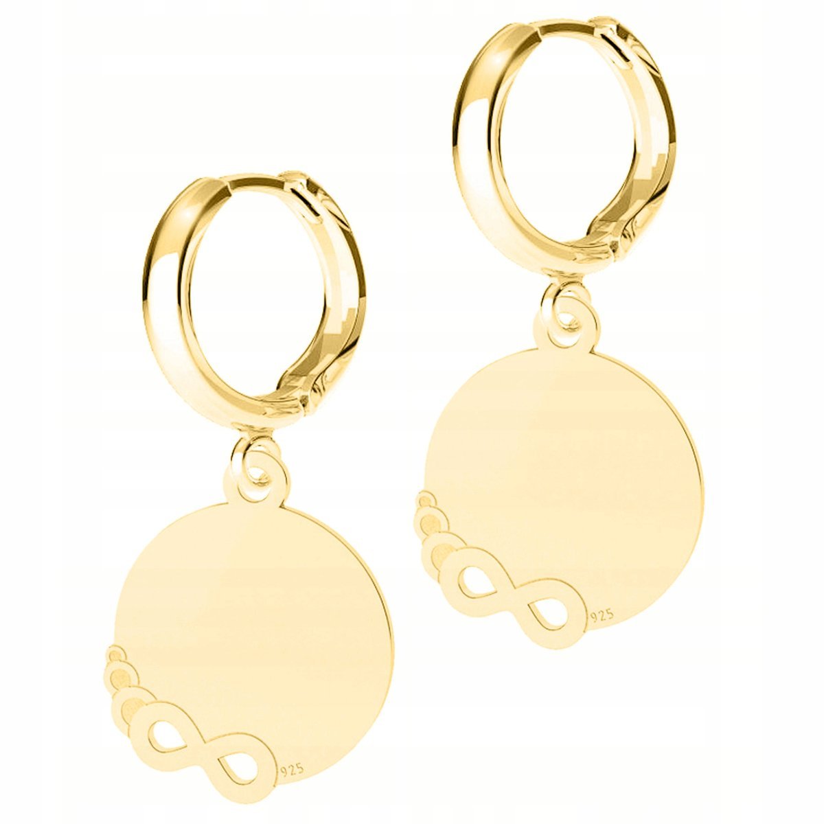 Złote Kolczyki Okrągłe Blaszki z Nieskończonością Ósemki SREBRO 925