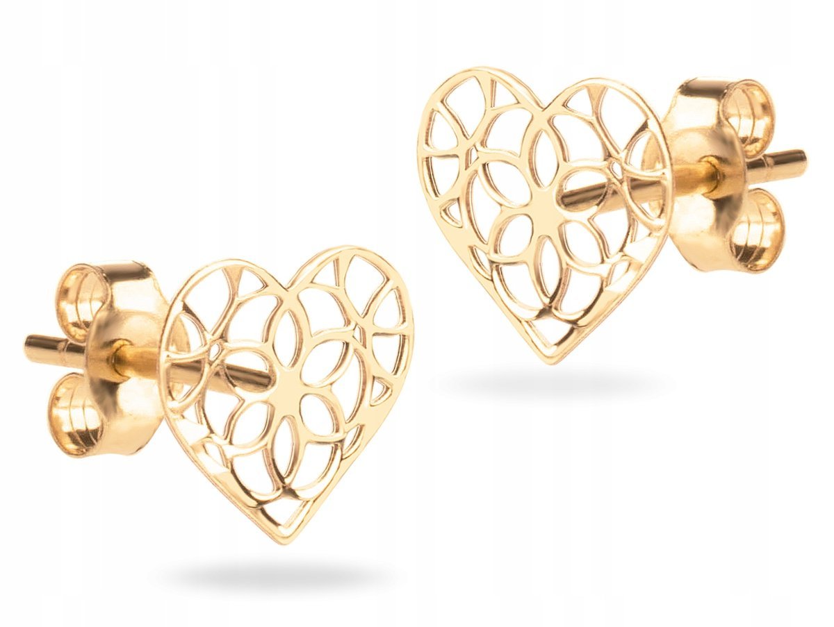 PIĘKNE ZŁOTE AŻUROWE KOLCZYKI SERCE SERDUSZKA 333