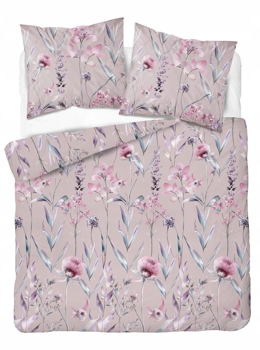 Pościel różowa satyna bawełniana kwiaty kolorowe 200x220 Detexpol 5811B