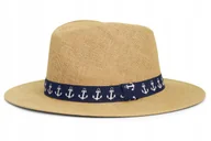 Czapki męskie - Letni kapelusz męski karmelowy PANAMA 63 Pako Jeans - miniaturka - grafika 1