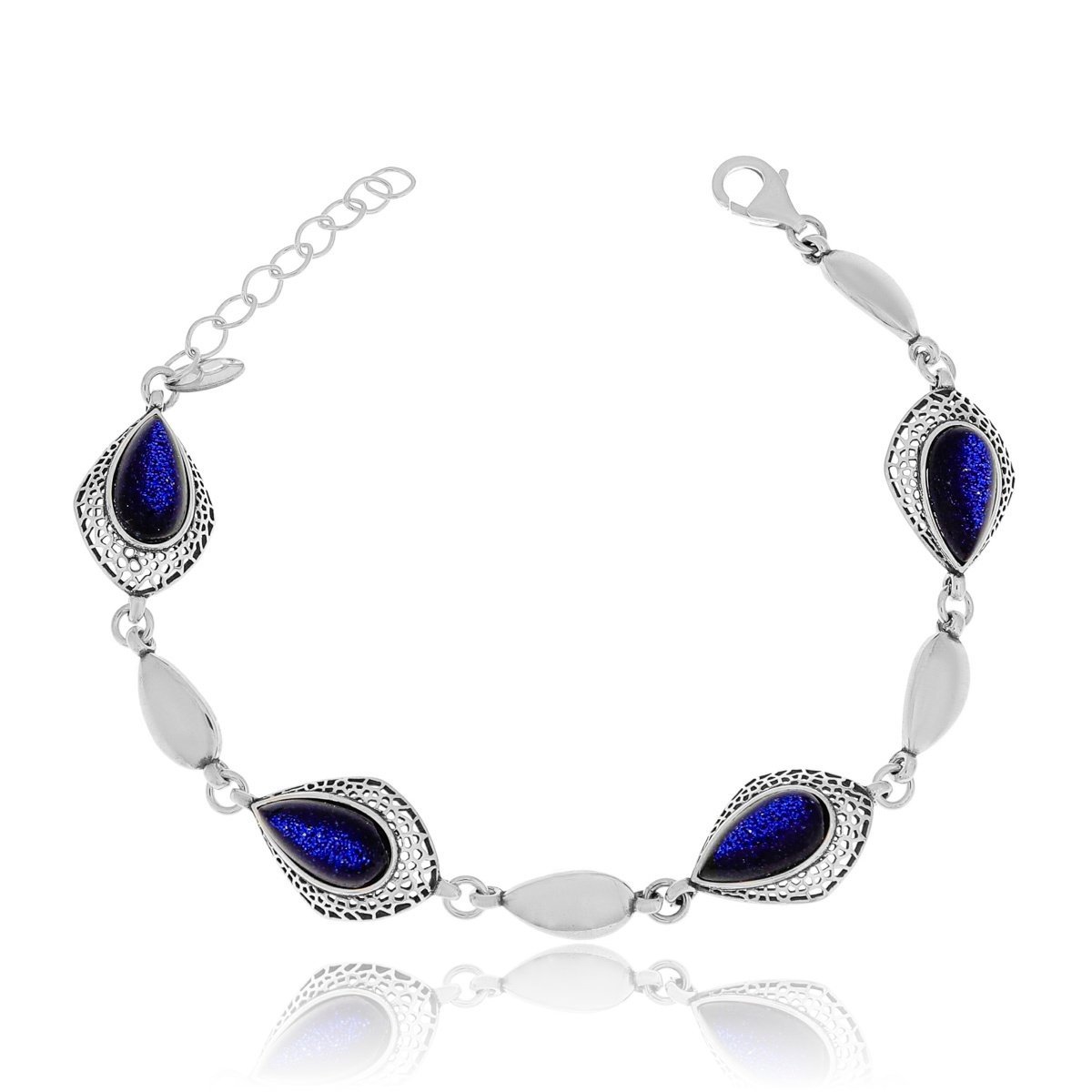 Srebrna bransoletka z niebieskim błyszczącym kamieniem 18 cm pr. 925