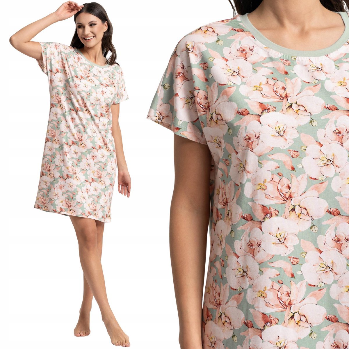 WYGODNA LEKKA BAWEŁNIANA KOSZULA NOCNA DAMSKA KRÓTKI RĘKAW HALKA MORAJ XXL GREEN