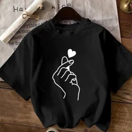 Bluzki damskie - TEMU Wiosna/ Wzór Nadruk Krótki Rękaw, Casual Okrągły Dekolt T-Shirt, Standardowy Rozmiar Odzież Damska - miniaturka - grafika 1