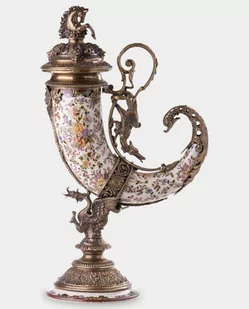 Porcelanowy Róg Obfitości Biały w Kwiaty Cornucopia okuta Brązem - Zabawki kreatywne - miniaturka - grafika 1