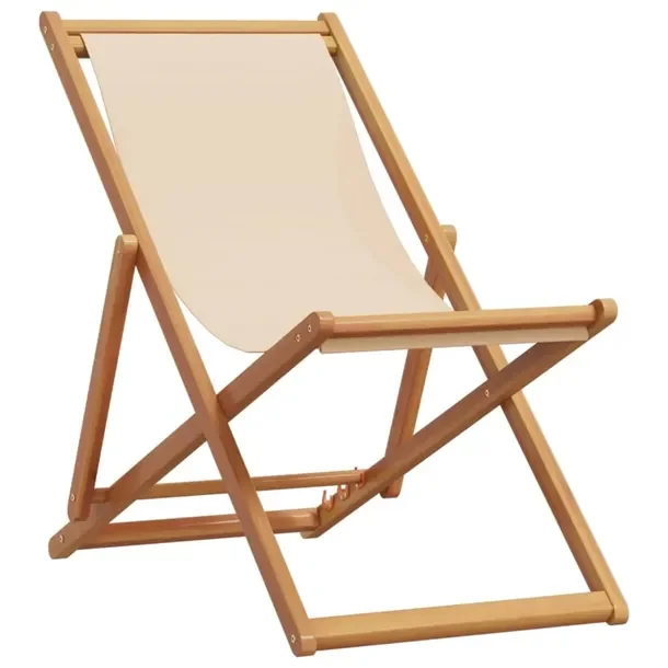 Rozkładane Krzesło Plażowe z Drewna Eukaliptusowego, Beżowe 62x112x87 c