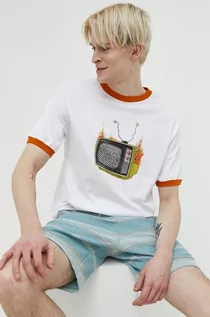 Koszulki męskie - Volcom t-shirt bawełniany kolor biały z nadrukiem - grafika 1
