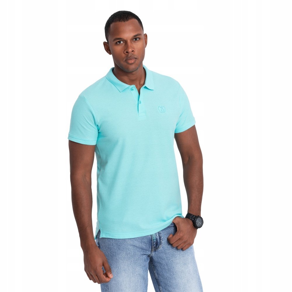 Koszulka męska polo BASIC 100% bawełna miętowa V18 OM-POBS-0100 S