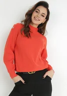 Swetry damskie - Pomarańczowy Sweter Dzianinowy z Długim Rękawem i Guzikami Omes - miniaturka - grafika 1