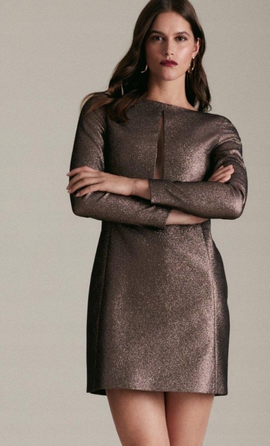 KAREN MILLEN SUKIENKA KOKTAJLOWA MINI ZŁOTA 44 2A6F5* WESELE T5A