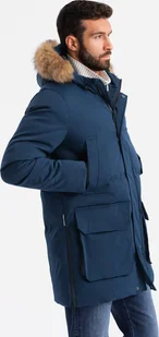 Kurtka męska Ombre Długa ocieplana męska kurtka parka z rozpinanym dołem granatowa V5 OM-JALJ-0184 S - Kurtki męskie - miniaturka - grafika 1