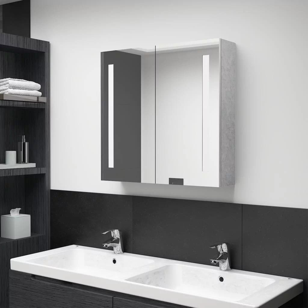 vidaXL Szafka łazienkowa z lustrem i LED szarość betonu 62x14x60 cm 326518
