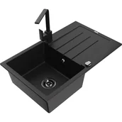 Zlewozmywaki z baterią - Mexen Bruno zlewozmywak granitowy 1-komorowy z ociekaczem i baterią kuchenną Rita, czarny - miniaturka - grafika 1