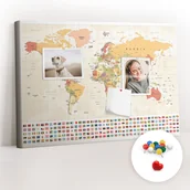 Tablice i flipcharty - Szkolna Tablica korkowa 60x40 cm, Kolorowe Pinezki, wzór Projekt mapy świata - miniaturka - grafika 1