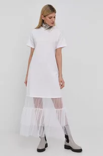 Twinset Twinset sukienka kolor biały maxi prosta - Sukienki - miniaturka - grafika 1