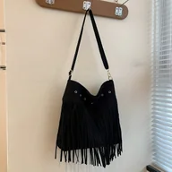 Torebki damskie - TEMU Damska Torba Boho z Frędzlami - Duża Pojemność, Materiał Podobny do Skóry Ekologicznej ze Sznurowanym Paskiem i Zapięciem na Klamrę, - miniaturka - grafika 1