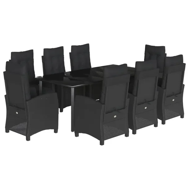 Zestaw Mebli Ogrodowych Rattan PE Czarny 8 Krzeseł 200x100cm