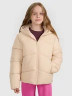 Kurtki i płaszcze dla dziewczynek - 4F Kurtka puchowa z wypełnieniem syntetycznym dziewczęca - beżowa 122 (6-7 lat) - miniaturka - grafika 1