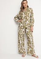 Komplety damskie - Zielony Komplet z Wiskozą w Abstrakcyjny Wzór Koszulowa Bluzka i Spodnie Sarivone - miniaturka - grafika 1