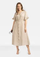 Sukienki - LNIANA SUKIENKA DAMSKA MIDI Z GUZIKAMI - miniaturka - grafika 1