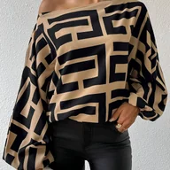 Koszule damskie - TEMU Europejska i Amerykańska Jesień Wiosna Losowa Drukowana Elegancka Casual Bluzka z Odkrytymi Ramionami - miniaturka - grafika 1