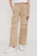 Spodnie damskie - Sisley spodnie damskie kolor beżowy proste high waist - miniaturka - grafika 1