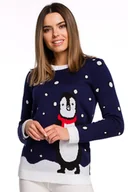 Swetry damskie - MXS06 Sweter świąteczny z pingwinem - granatowy (kolor granat, rozmiar uni) - miniaturka - grafika 1