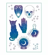 Prace ręczne dla dzieci - Tatuaże Tymczasowe Boho Flash Tattoo Magiczne Wzory Tatuaży Kot Szklana Kula Czaszka A4 - Tattoo.007 - miniaturka - grafika 1