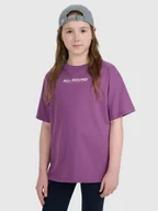 Koszulki dla dziewczynek - 4F T-shirt oversize z nadrukiem dziewczęcy - fioletowy 122 (6-7 lat) - miniaturka - grafika 1