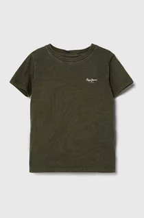 Koszulki dla chłopców - Pepe Jeans t-shirt bawełniany dziecięcy kolor zielony gładki - grafika 1