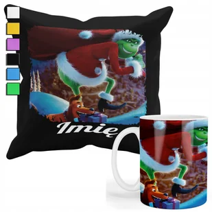 ZESTAW KUBEK + POSZEWKA Z NADRUKIEM-DLA FANA PREZENT GRINCH ŚWIĘTA +IMIĘ - Gadżety dla niej i dla niego - miniaturka - grafika 1