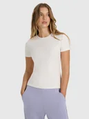 Koszulki i topy damskie - 4F T-shirt z prążkowanej dzianiny z modalem damski - biały XL - miniaturka - grafika 1