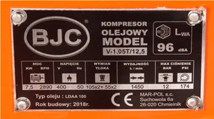 Kompresor olejowy 4-tłokowy ze zbiornikiem o pojemności 350L, 12bar BJC - Sprężarki i kompresory - miniaturka - grafika 5