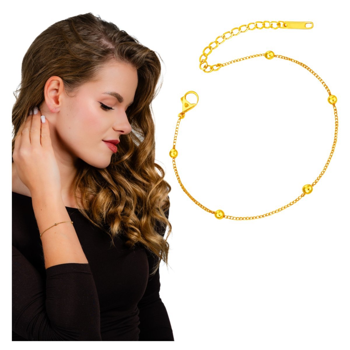 Bransoletka Złota Damska ze Stali Chirurgicznej 316L Pozłacana Regulowana