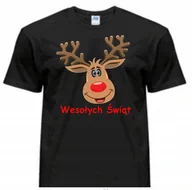 Koszulki i topy damskie - KOSZULKA CZARNA ŚWIĄTECZNA MIKOŁAJA RENIFER XS - miniaturka - grafika 1